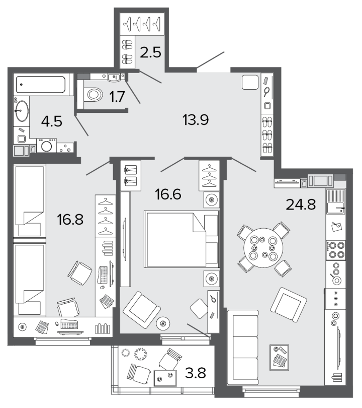 2-комнатная 80.8 м², 7 этаж, 30 545 059 руб.