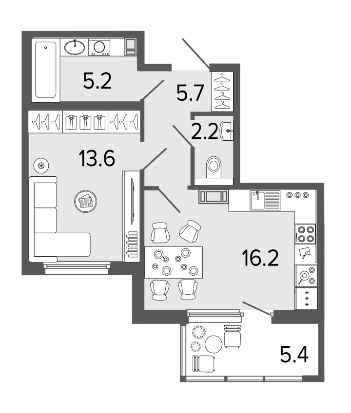1-комнатная 42.9 м², 5 этаж, 17 529 665 руб.