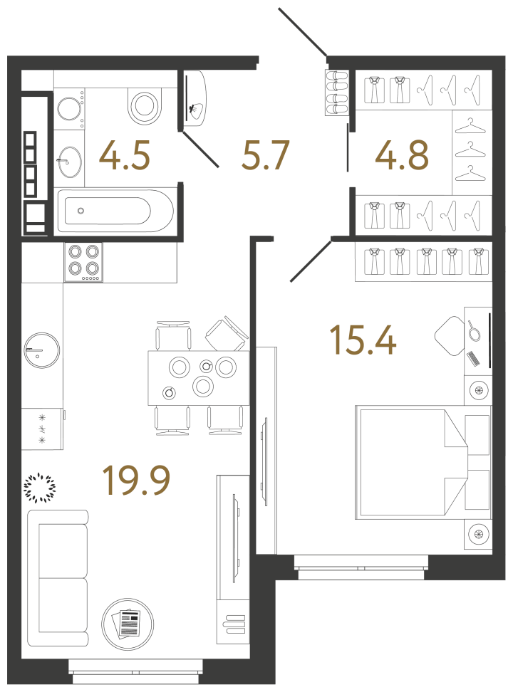 1-комнатная 50.3 м², 4 этаж