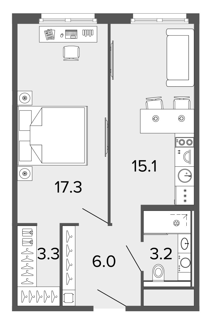1-комнатная 44.9 м², 1 этаж, 11 250 000 руб.