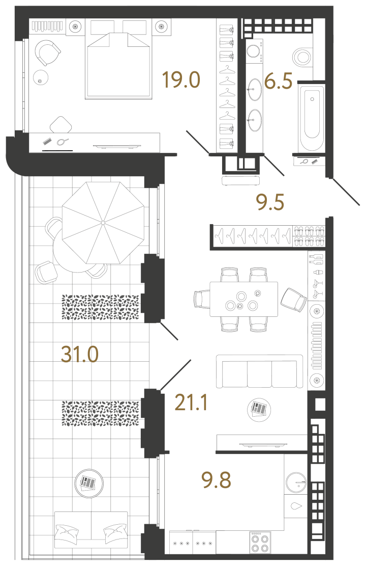 2-комнатная 65.9 м², 9 этаж, 79 080 000 руб.