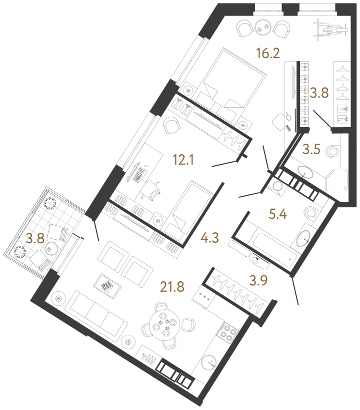 2-комнатная 71 м², 5 этаж, 23 588 493 руб.