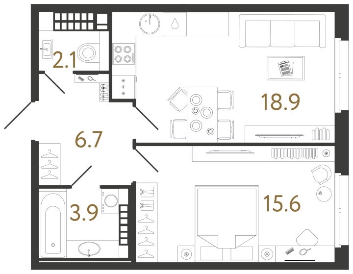 1-комнатная 47.2 м², 7 этаж