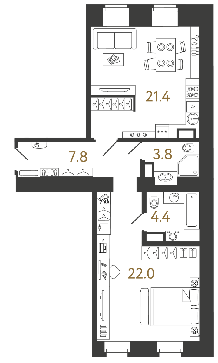 1-комнатная 59.4 м², 4 этаж