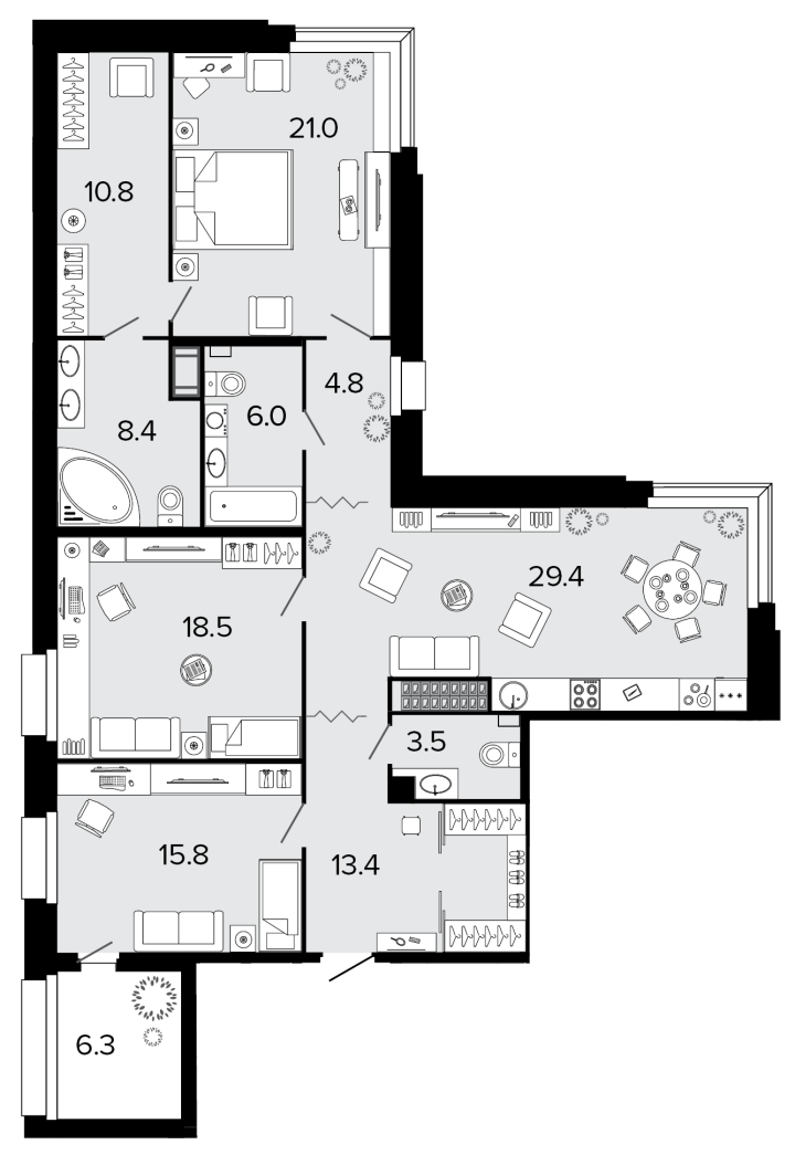 3-комнатная 131.7 м², 7 этаж, 71 094 096 руб.