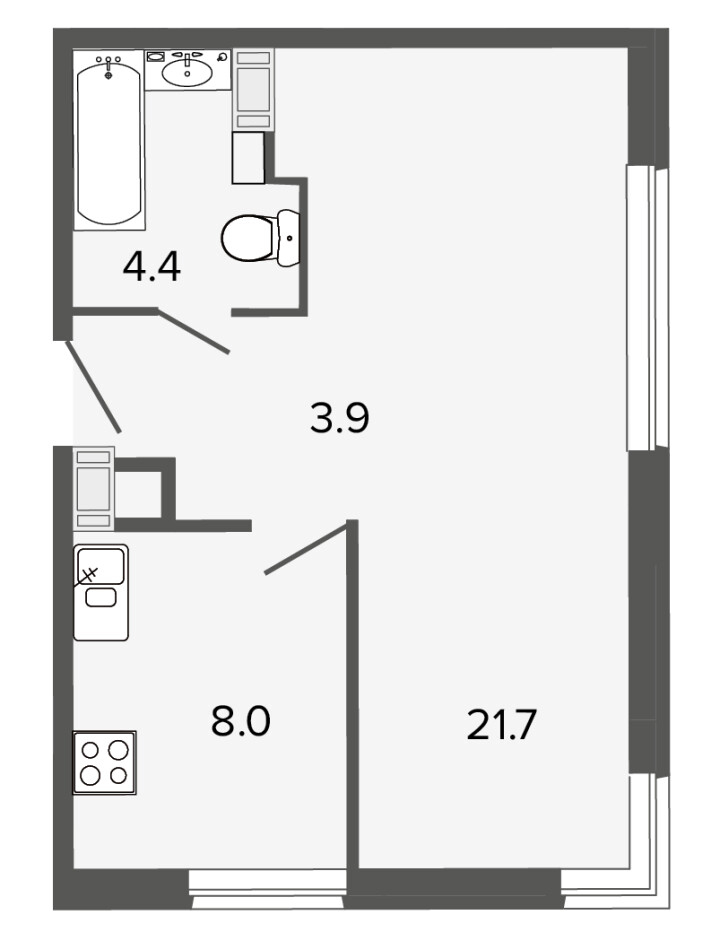 1-комнатная 38 м²