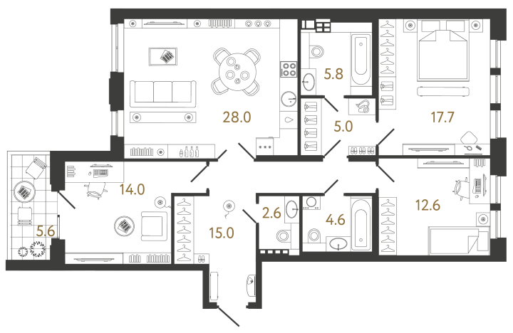 3-комнатная 105.3 м², 4 этаж