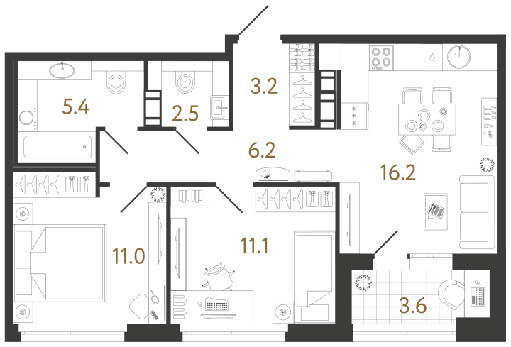 2-комнатная 55.6 м², 10 этаж, 19 374 988 руб.