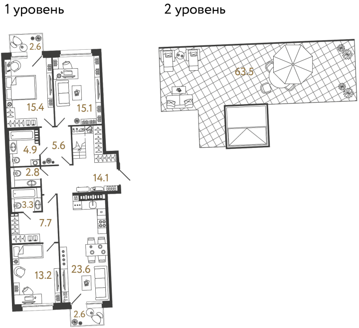 3-комнатная 105.7 м², 4 этаж