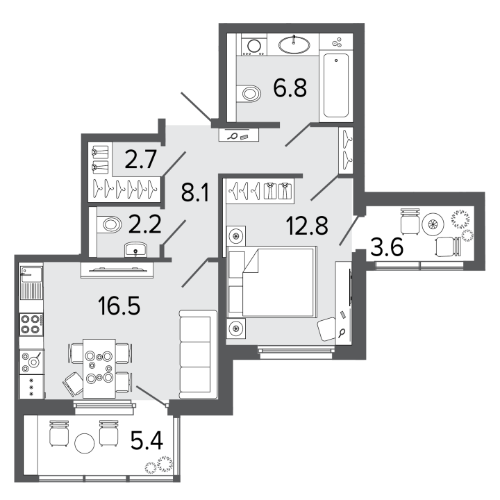 1-комнатная 49.1 м², 2 этаж, 16 700 000 руб.