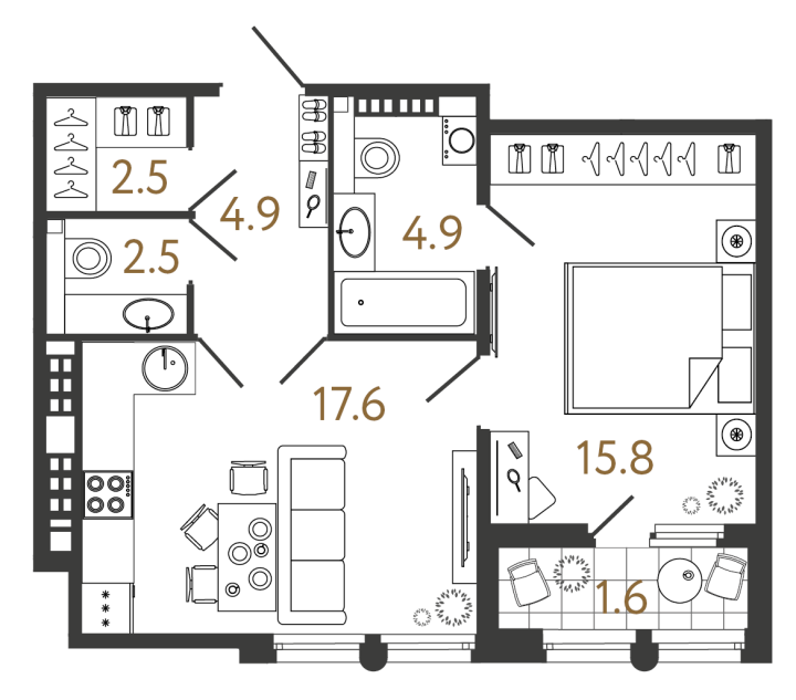 1-комнатная 48.2 м², 7 этаж, 21 736 460 руб.