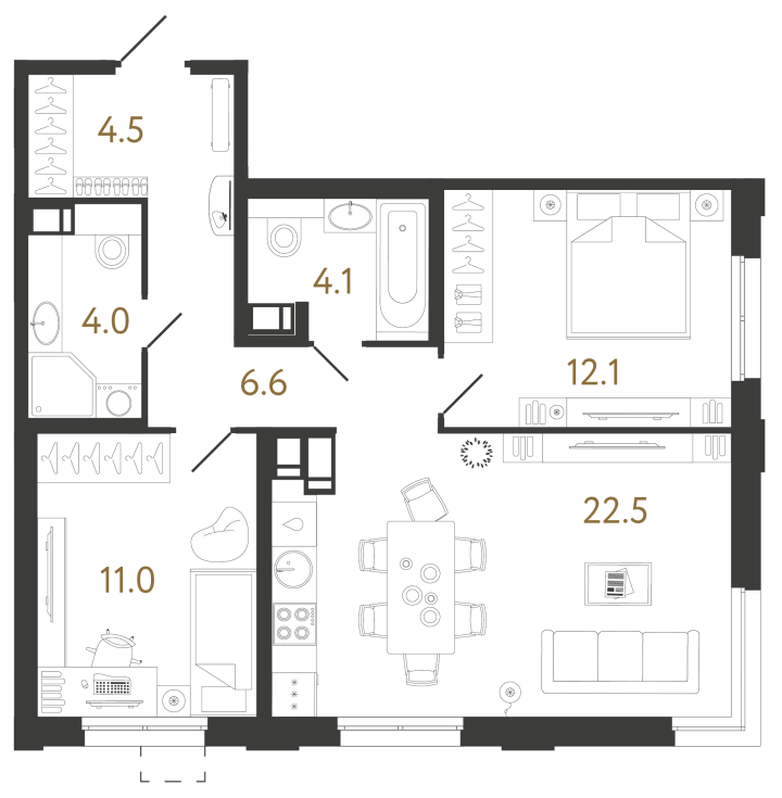 2-комнатная 64.8 м², 7 этаж