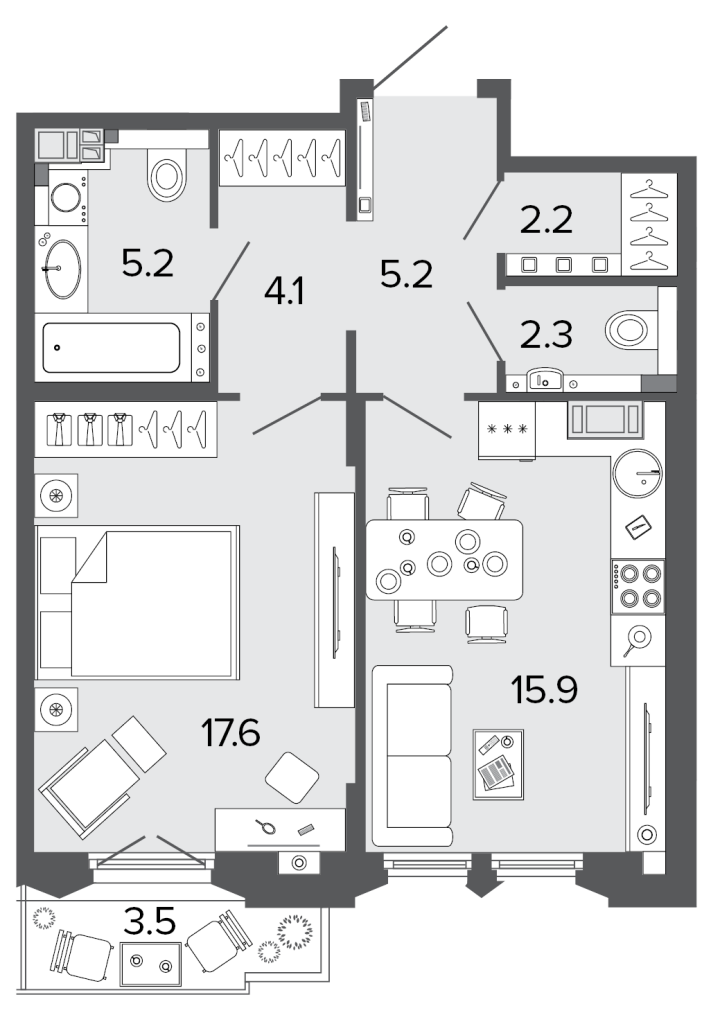 1-комнатная 52.7 м², 7 этаж, 22 900 000 руб.
