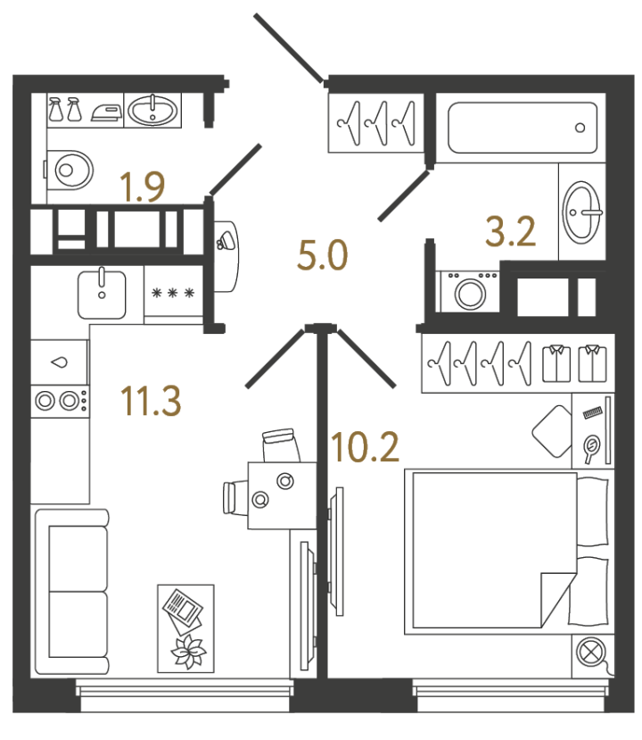 1-комнатная 31.6 м², 9 этаж