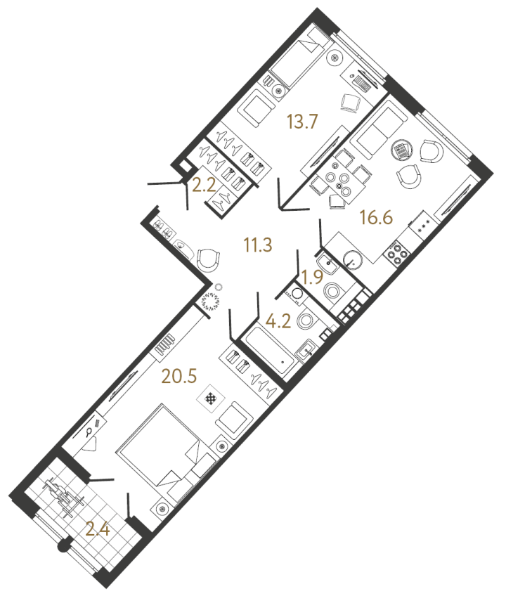 2-комнатная 70.4 м², 6 этаж, 32 904 876 руб.
