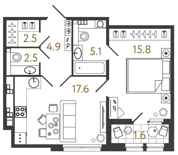 1-комнатная 48.4 м², 4 этаж, 21 750 000 руб.