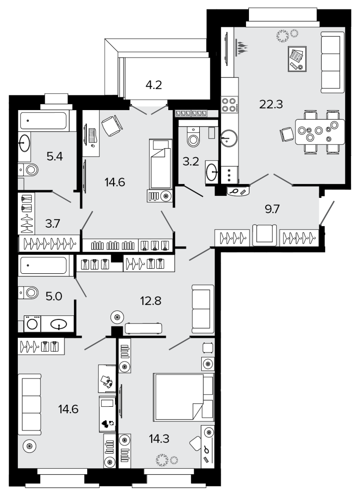 3-комнатная 105.3 м²