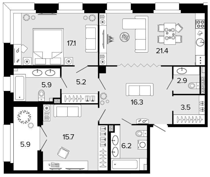 2-комнатная 94.1 м², 3 этаж, 46 913 181 руб.