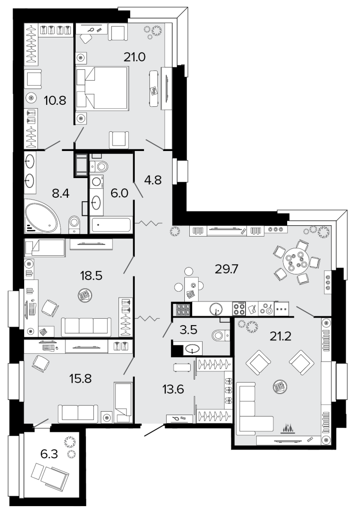 4-комнатная 153.7 м²