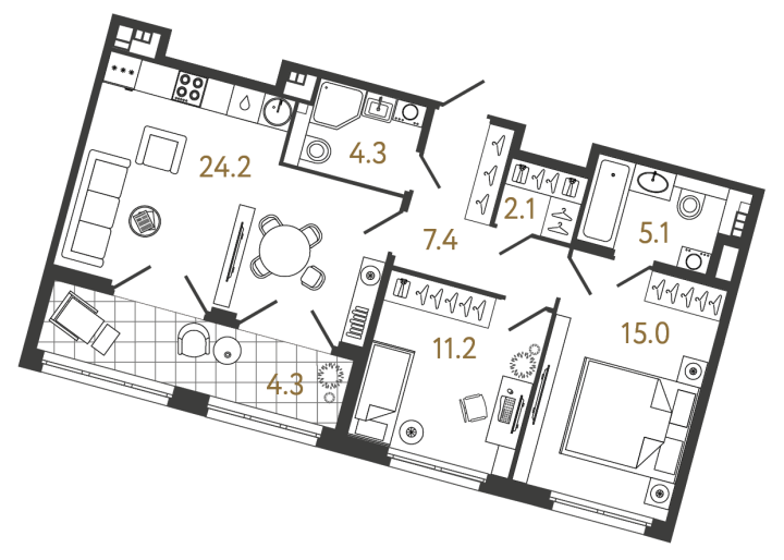 2-комнатная 69.3 м², 4 этаж, 32 746 994 руб.