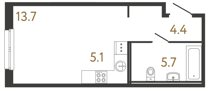 Студия 28.9 м², 2 этаж