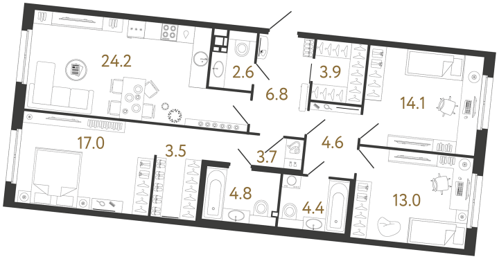 3-комнатная 102.6 м², 2 этаж