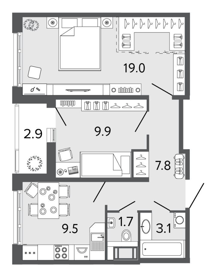 2-комнатная 51 м², 17 этаж, 12 423 771 руб.