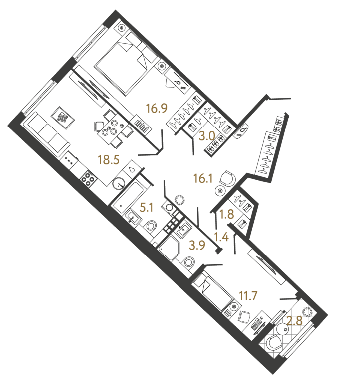 2-комнатная 78.4 м², 4 этаж