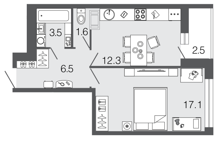 1-комнатная 41 м², 4 этаж, 13 040 583 руб.