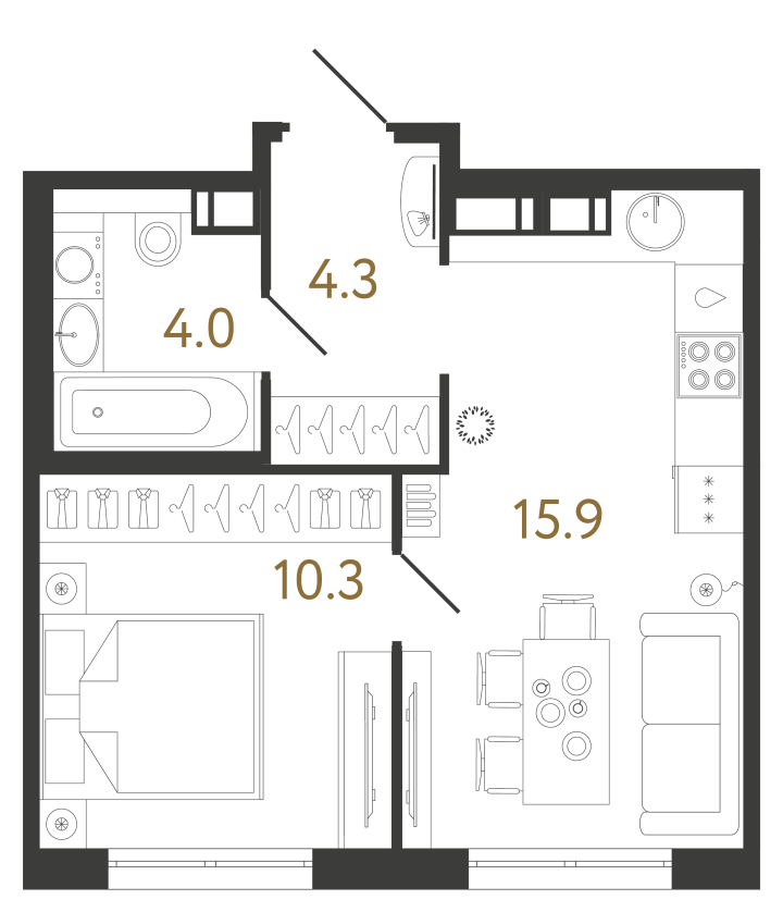 1-комнатная 34.5 м², 10 этаж, 9 914 544 руб.