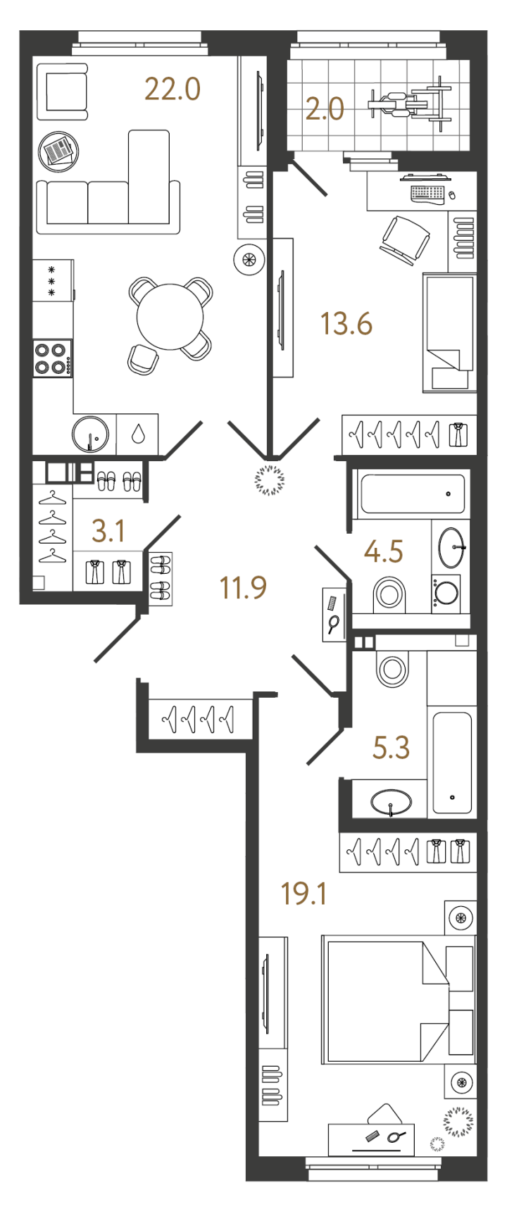 2-комнатная 79.5 м², 3 этаж, 31 960 598 руб.