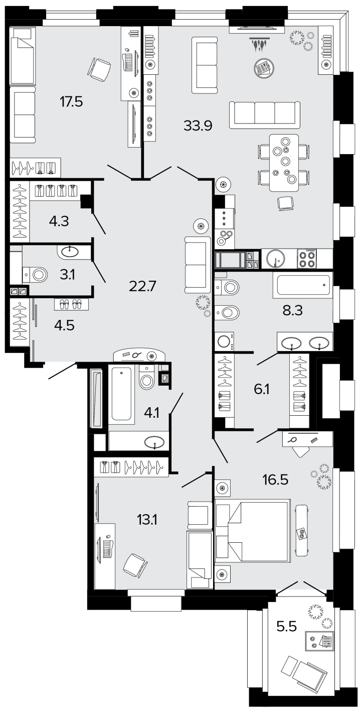 3-комнатная 134.9 м², 3 этаж, 65 866 180 руб.