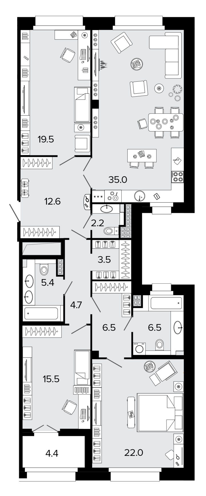 3-комнатная 133.6 м², 5 этаж, 61 394 167 руб.