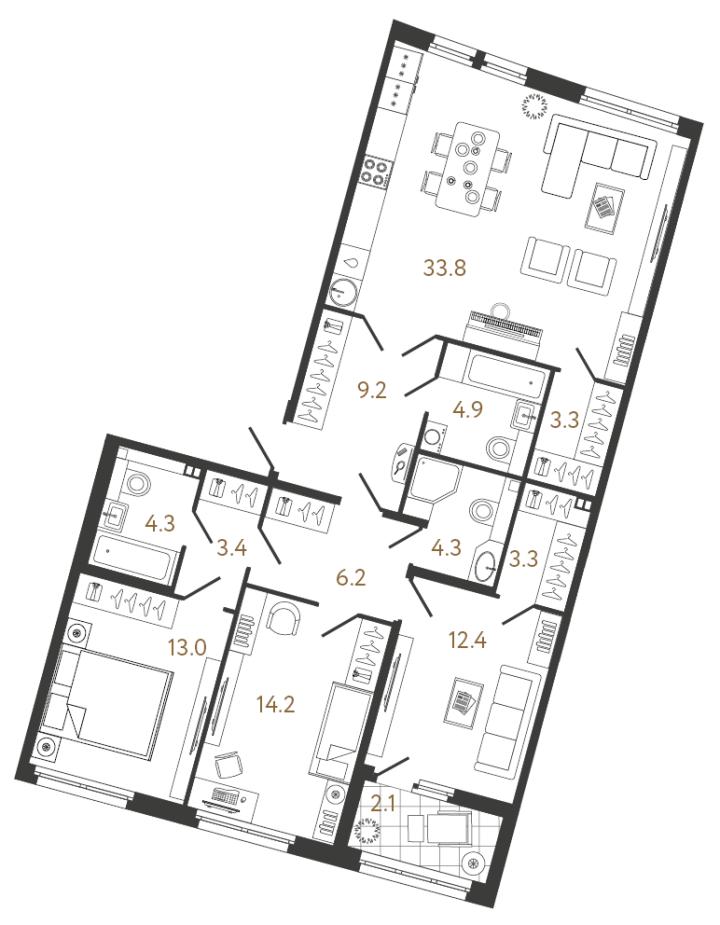 3-комнатная 112.3 м², 3 этаж, 47 923 711 руб.