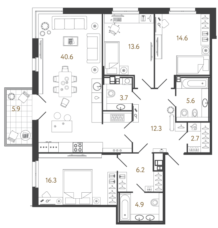 3-комнатный 120.5 м², 3 этаж
