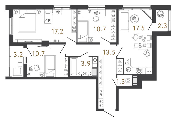 3-комнатная 74.8 м², 5 этаж, 19 500 000 руб.