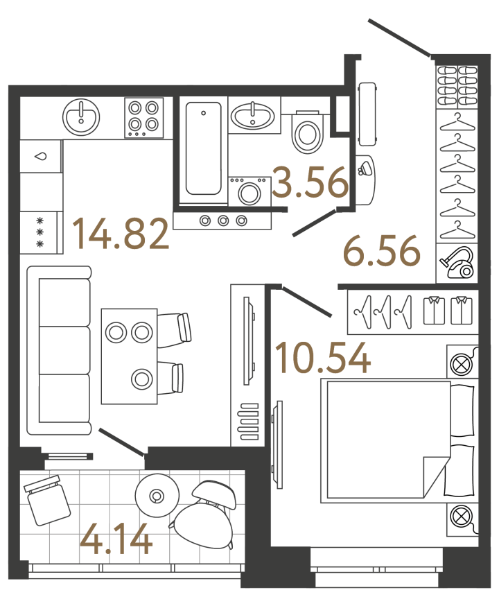 1-комнатная 35.48 м², 2 этаж