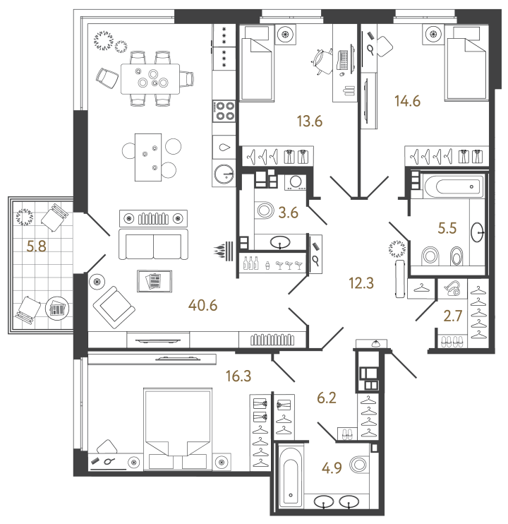 3-комнатный 120.3 м², 4 этаж