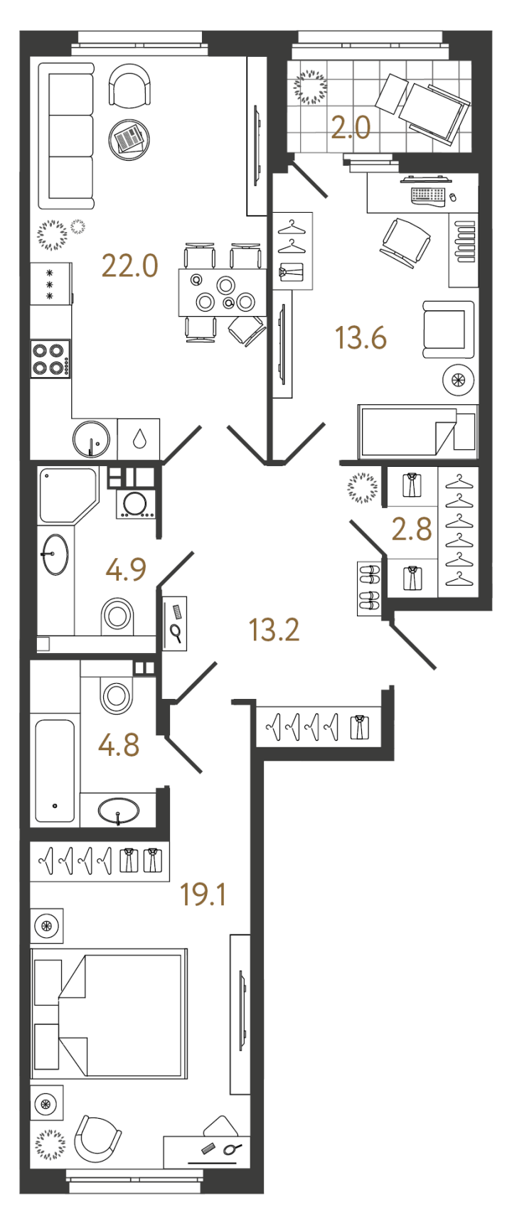 2-комнатная 80.4 м², 3 этаж, 32 322 416 руб.
