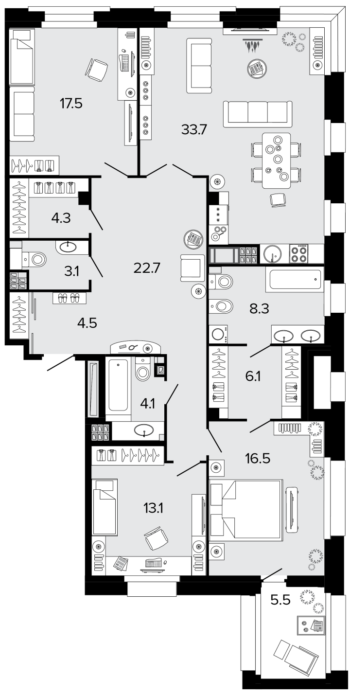 3-комнатная 134.4 м², 6 этаж, 73 857 023 руб.