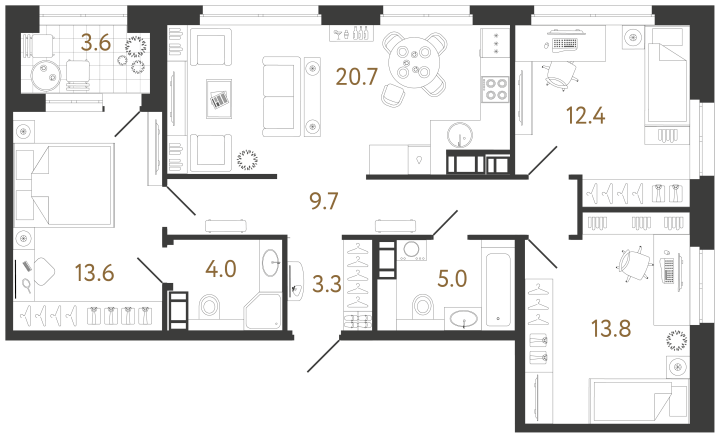 3-комнатная 82.5 м², 11 этаж, 27 889 265 руб.