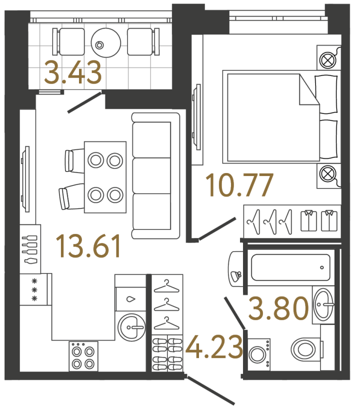 1-комнатная 32.41 м², 4 этаж