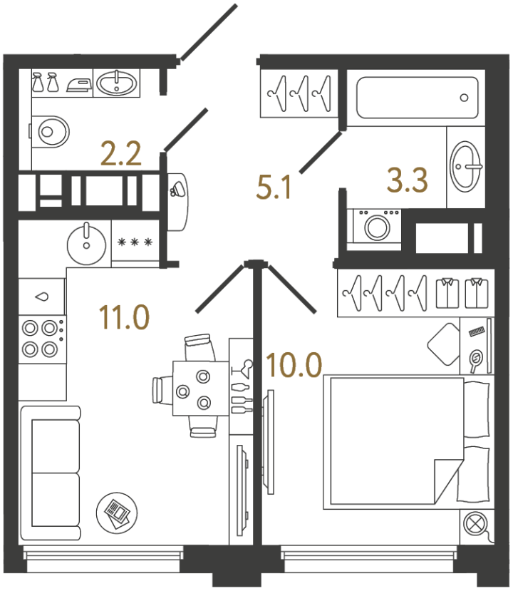 1-комнатная 31.6 м², 10 этаж