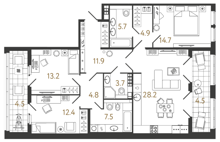 3-комнатная 107 м², 5 этаж, 48 711 044 руб.