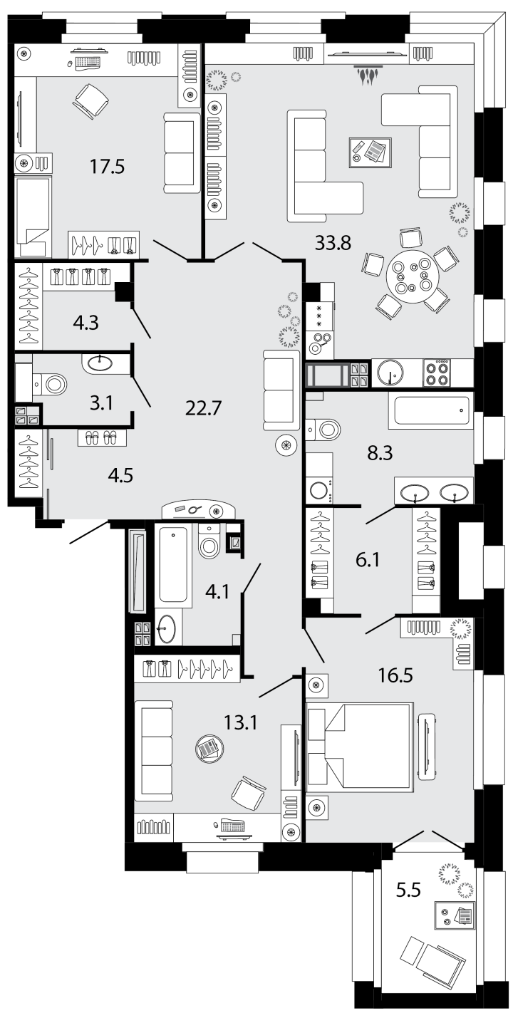 3-комнатная 134.6 м², 4 этаж, 67 781 383 руб.