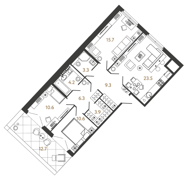 3-комнатная 87.4 м², 8 этаж