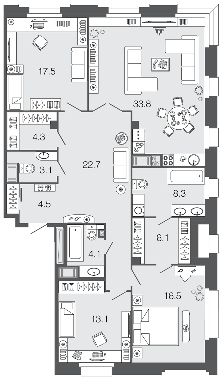 3-комнатная 134.7 м², 4 этаж, 67 058 193 руб.