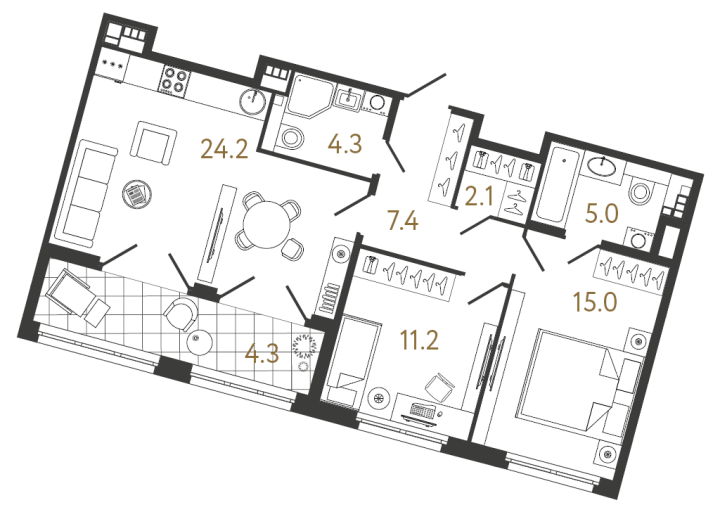 2-комнатная 69.2 м², 5 этаж, 33 353 680 руб.