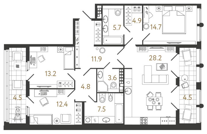 3-комнатная 106.9 м², 6 этаж, 49 619 923 руб.