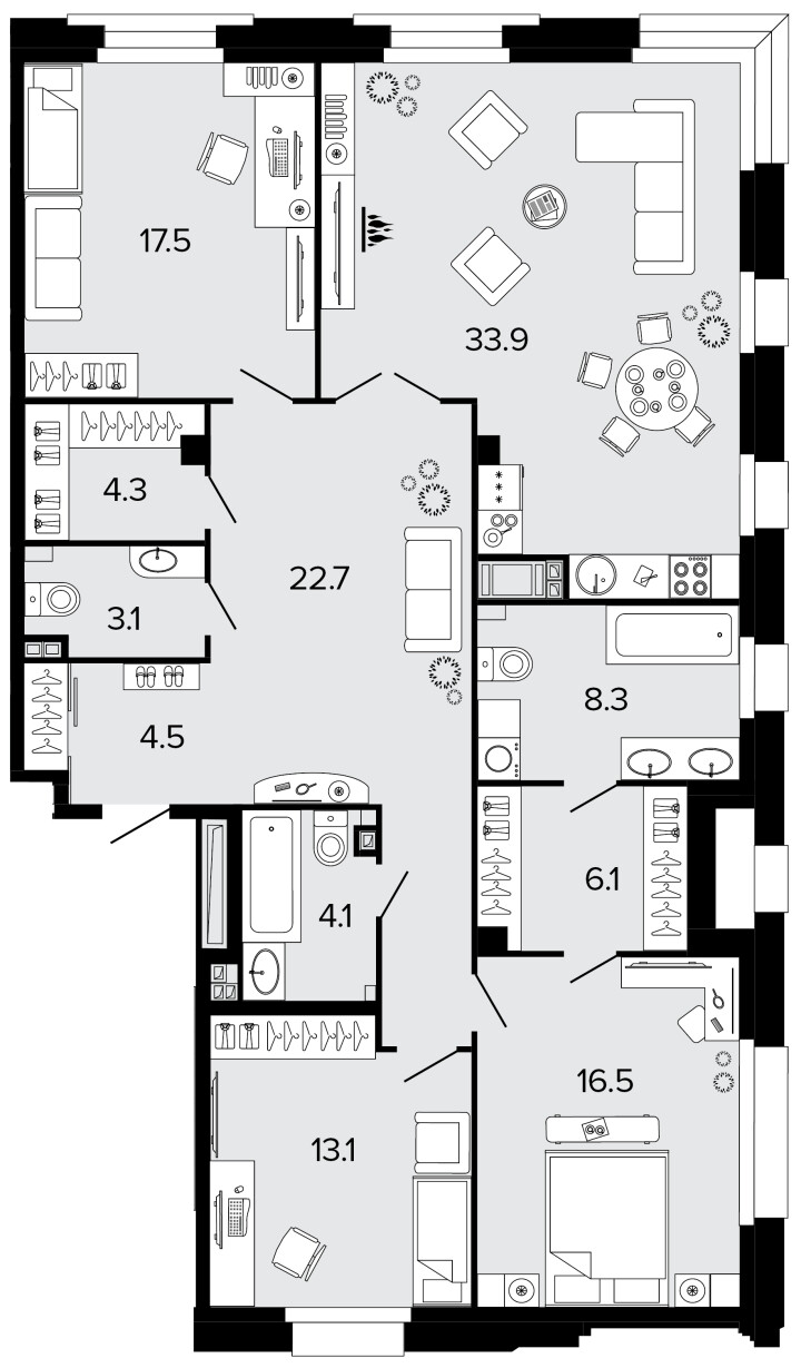 3-комнатная 134.9 м², 3 этаж, 65 091 357 руб.